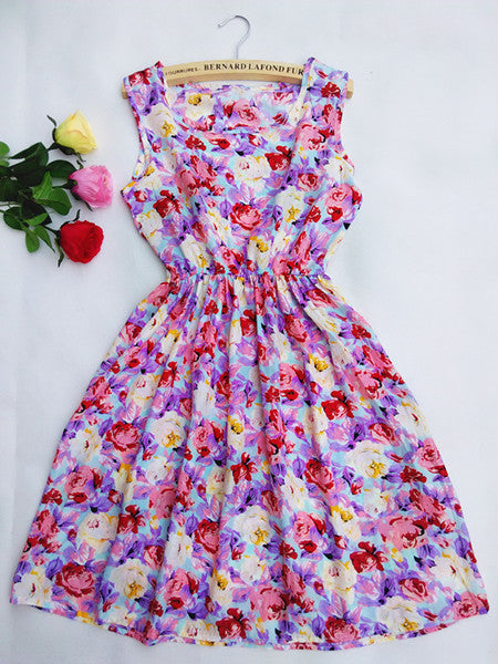 women European style plus size Fashion party Vest dress Flower prints Slim Mini Dress Spring summer dresses-Dollar Bargains Online Shopping Australia