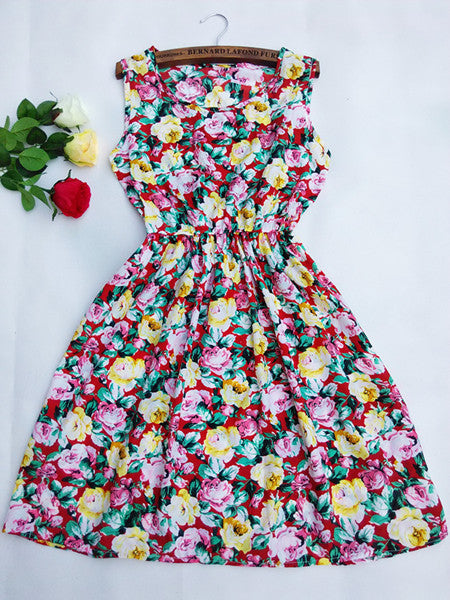 women European style plus size Fashion party Vest dress Flower prints Slim Mini Dress Spring summer dresses-Dollar Bargains Online Shopping Australia