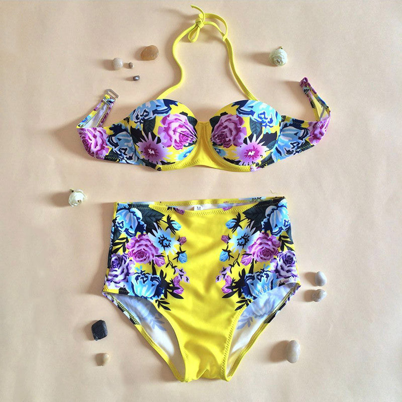 High Waist Swimwear Plus Size Vintage Floral Print Push Up Bikini Set Women Bathing Suit S-XL-Dollar Bargains Online Shopping Australia