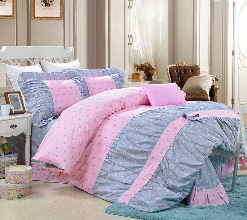 YADIDI 100% Cotton Classic Princess Polka Dot Girls Bedding Sets Bedroom Bed Sheet Duvet Cover Pillowcase Twin Queen King size-Dollar Bargains Online Shopping Australia