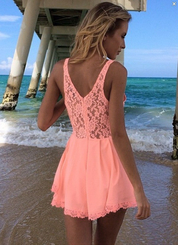 Fashion Lace Stitching Hollow-out Backless Jumpsuits Sexy Lace Playsuit Rompers Womens Jumpsuit-Dollar Bargains Online Shopping Australia