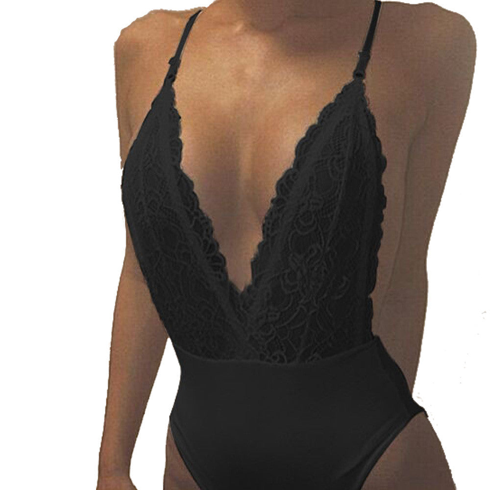 Kaywide Deep v neck lace up bodysuit Black backless Strap women Bodysuits summer short elegant jumpsuit rompers-Dollar Bargains Online Shopping Australia