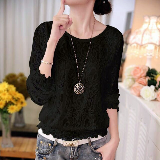 Summer Ladies White Blusas Women's Long Sleeve Chiffon Lace Crochet Tops Blouses Women Clothing Feminine Blouse 51C-Dollar Bargains Online Shopping Australia