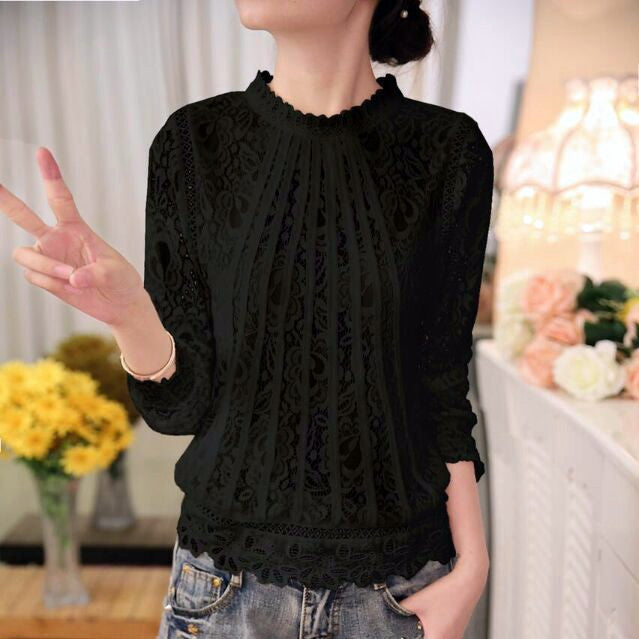 Summer Ladies White Blusas Women's Long Sleeve Chiffon Lace Crochet Tops Blouses Women Clothing Feminine Blouse 51C-Dollar Bargains Online Shopping Australia