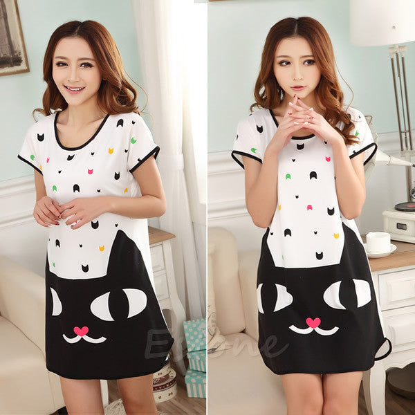 Women Cartoon Polka Dot Sleepwear Short Sleeve Sleepshirt Sleepdress-Dollar Bargains Online Shopping Australia
