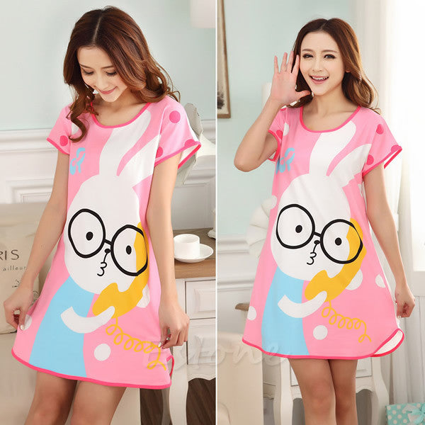 Women Cartoon Polka Dot Sleepwear Short Sleeve Sleepshirt Sleepdress-Dollar Bargains Online Shopping Australia