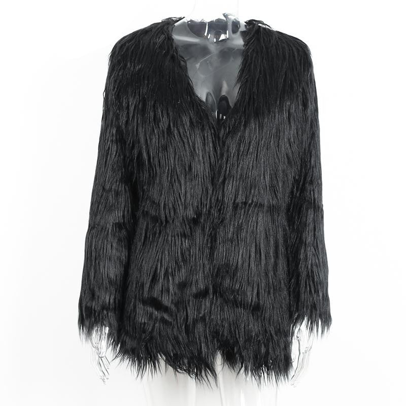 Elegant faux fur coat women Fluffy warm long sleeve female outerwear Black chic autumn winter coat jacket hairy overcoat-Dollar Bargains Online Shopping Australia