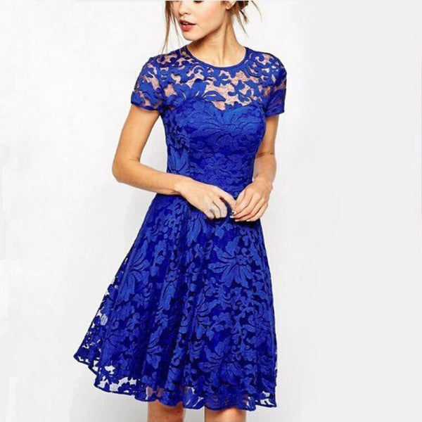 Women Floral Lace Dresses Short Sleeve Party Casual Color Blue Red Black Mini Dress-Dollar Bargains Online Shopping Australia