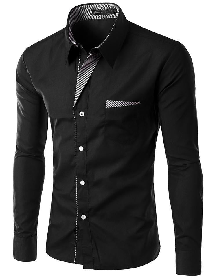 Brand Dress Shirts Mens Striped Shirt Slim Fit Chemise Homme Long slee