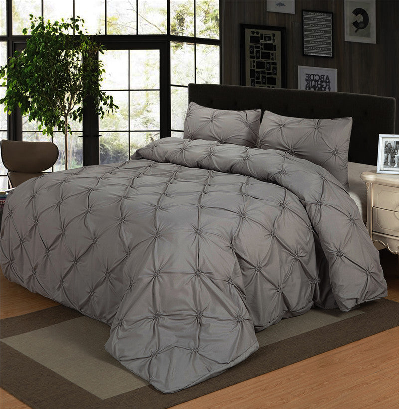 Luxury Bedding Sets Brown/Grey Home Textile Pinch Pleat 2/3pcs Twin/Queen/Double Size Bedclothes Duvet Cover Set-Dollar Bargains Online Shopping Australia