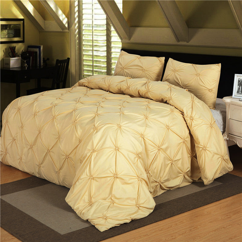 Luxury Bedding Sets Brown/Grey Home Textile Pinch Pleat 2/3pcs Twin/Queen/Double Size Bedclothes Duvet Cover Set-Dollar Bargains Online Shopping Australia