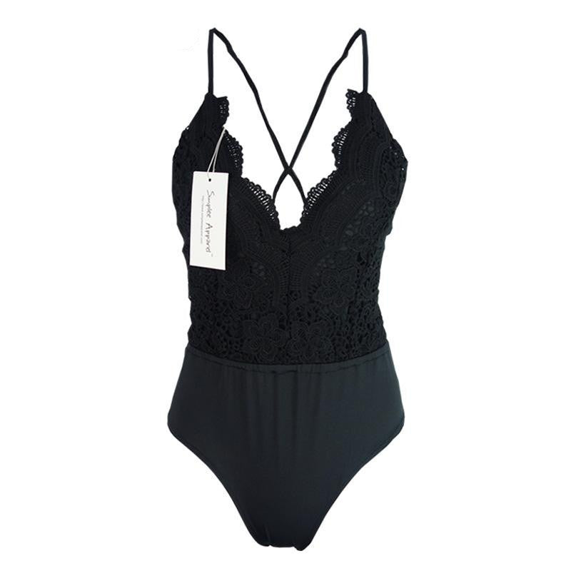 BerryGo Deep v neck lace up bodysuit Black backless tops women bodysuit summer short elegant jumpsuit rompers-Dollar Bargains Online Shopping Australia