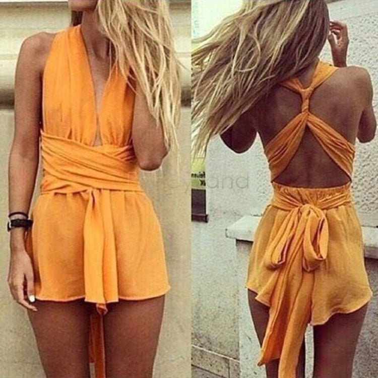 Women Fashion Casual Playsuit summer Overalls Sexy Strap Deep V Neck Sleeveless Backless High Waist Solid Chiffon Jumpsuit 29-Dollar Bargains Online Shopping Australia