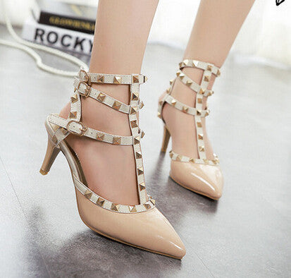 Women summer Pumps Ladies Sexy Pointed Toe Gladiator High Heels Fashion Buckle Studded Stiletto Sandals Shoes 5C08-Dollar Bargains Online Shopping Australia