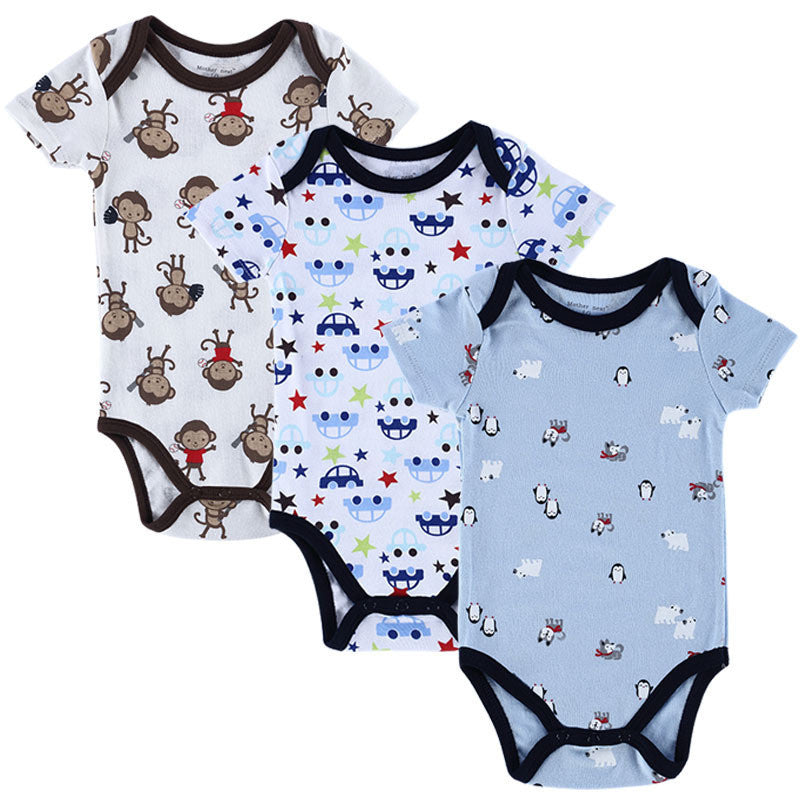 3 Pieces/lot Baby Romper Girl and Boy Short Sleeve Leopard Print Summer Clothing Set for born Next Jumpsuits & Rompers-Dollar Bargains Online Shopping Australia