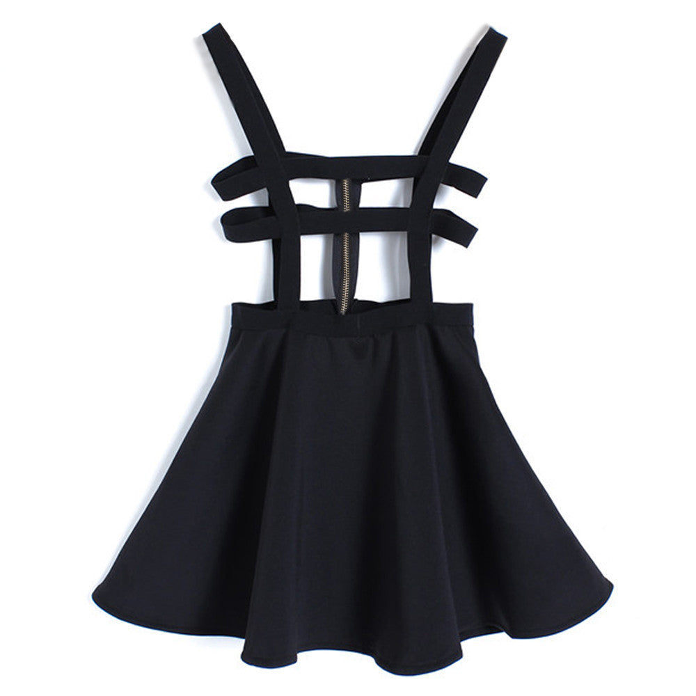 Preppy Style Suspender Skirts Women Girl Ruffles Skater Pleated Short Braces Skirt Back Zipper Hollow Out Skirt B2# 41-Dollar Bargains Online Shopping Australia