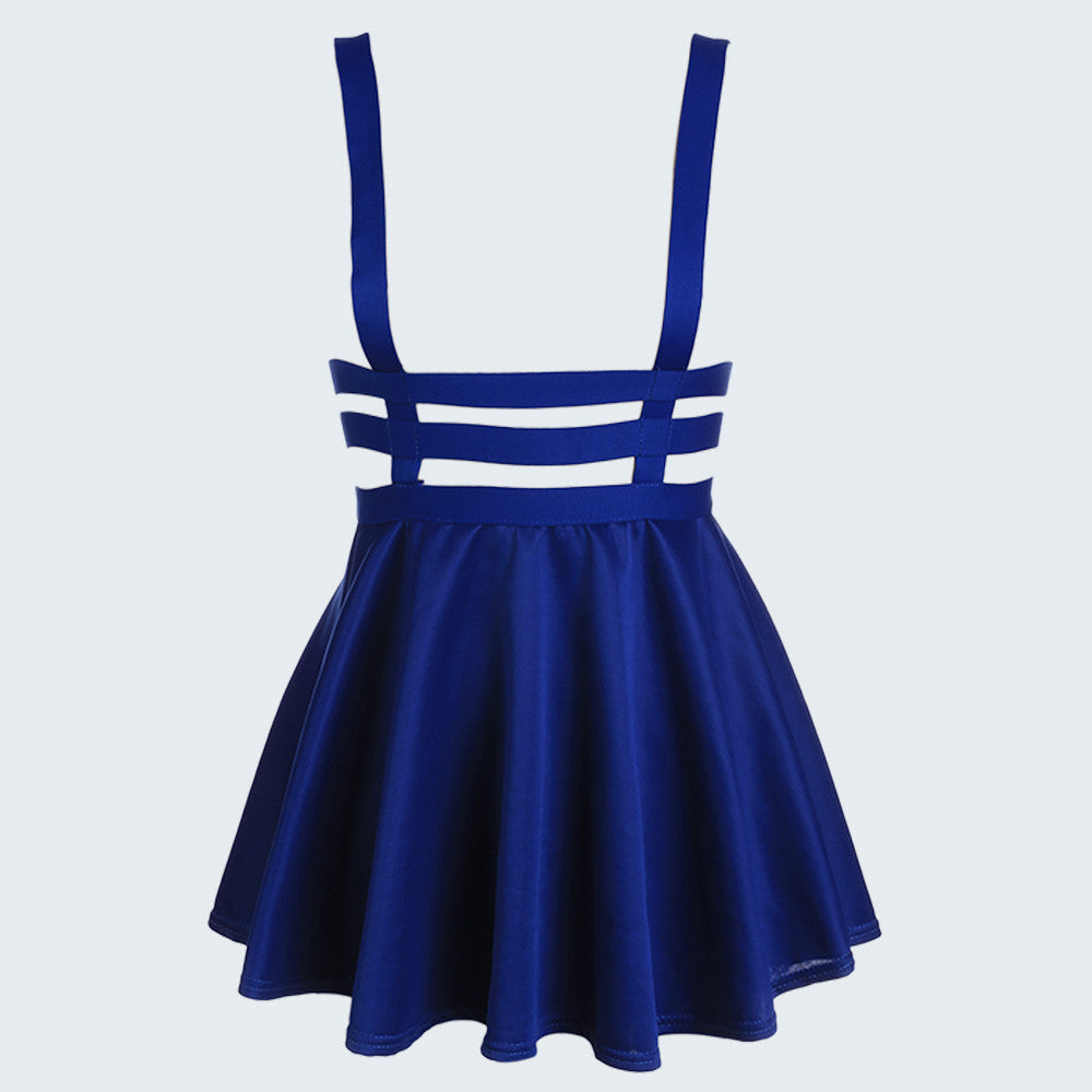 Preppy Style Suspender Skirts Women Girl Ruffles Skater Pleated Short Braces Skirt Back Zipper Hollow Out Skirt B2# 41-Dollar Bargains Online Shopping Australia