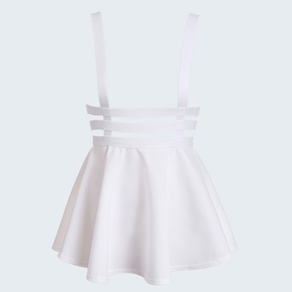 Preppy Style Suspender Skirts Women Girl Ruffles Skater Pleated Short Braces Skirt Back Zipper Hollow Out Skirt B2# 41-Dollar Bargains Online Shopping Australia