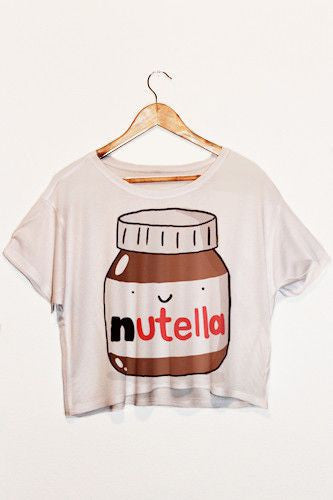 Nutella Print White Crop Tops Summer Short Sleeve T shirts Harajuku Fitness Women Fashion Kawaii T-shirt F1003-Dollar Bargains Online Shopping Australia