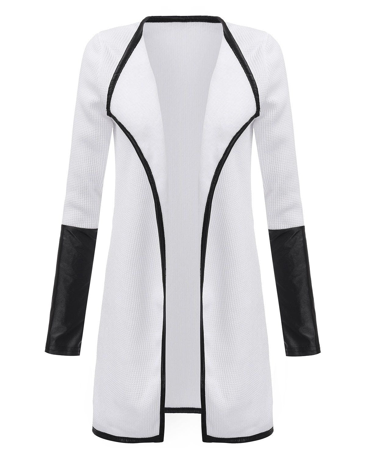 Women PU Leather Sleeve Knitted Cardigan Long Sleeve Poncho Outwear Jacket Coat Black White Suit Top-Dollar Bargains Online Shopping Australia