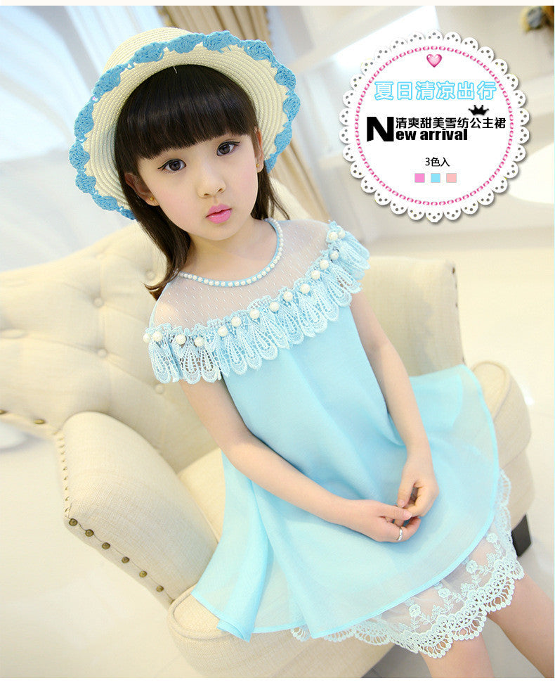 Summer Costume Girls Princess Dress Children's Evening Clothing Kids Chiffon Lace Dresses Baby Girl Party Pearl Dress-Dollar Bargains Online Shopping Australia