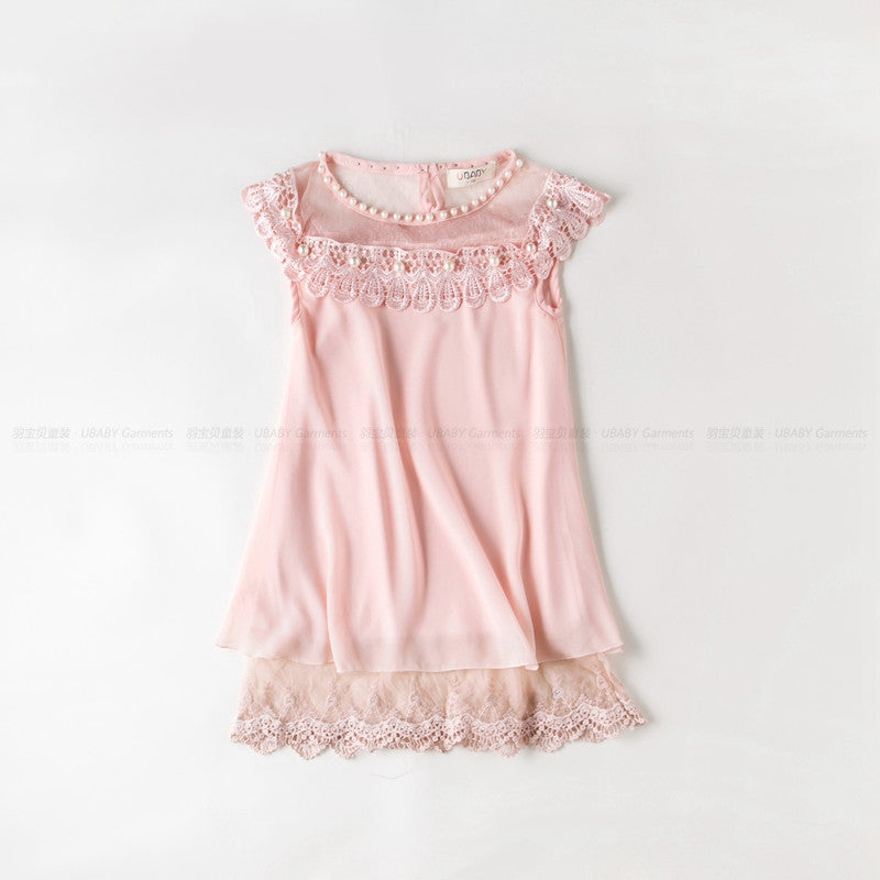 Summer Costume Girls Princess Dress Children's Evening Clothing Kids Chiffon Lace Dresses Baby Girl Party Pearl Dress-Dollar Bargains Online Shopping Australia