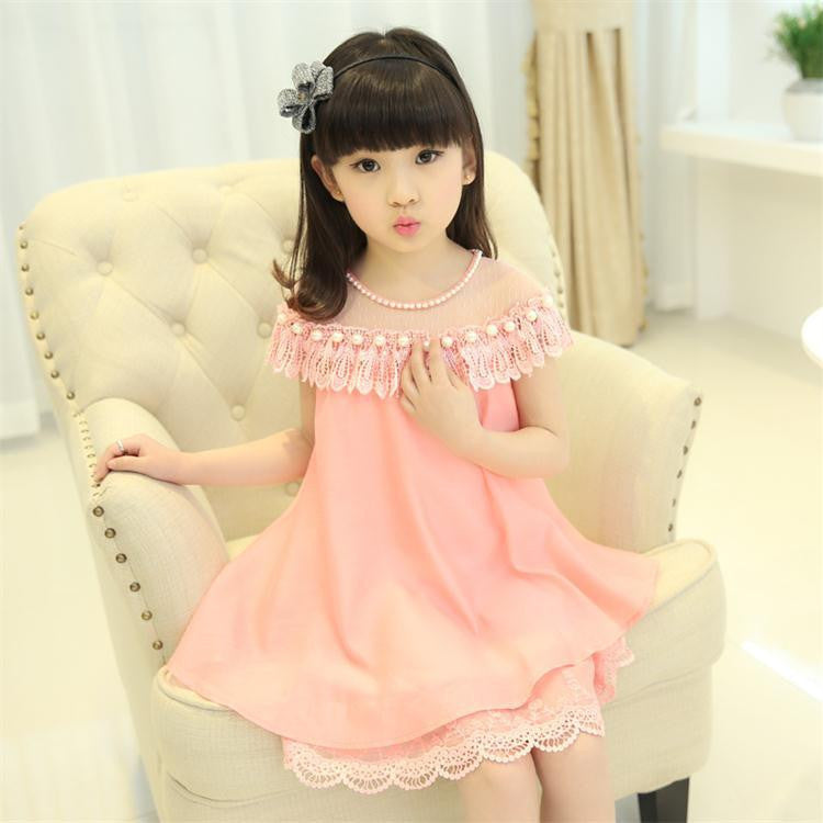 Summer Costume Girls Princess Dress Children's Evening Clothing Kids Chiffon Lace Dresses Baby Girl Party Pearl Dress-Dollar Bargains Online Shopping Australia