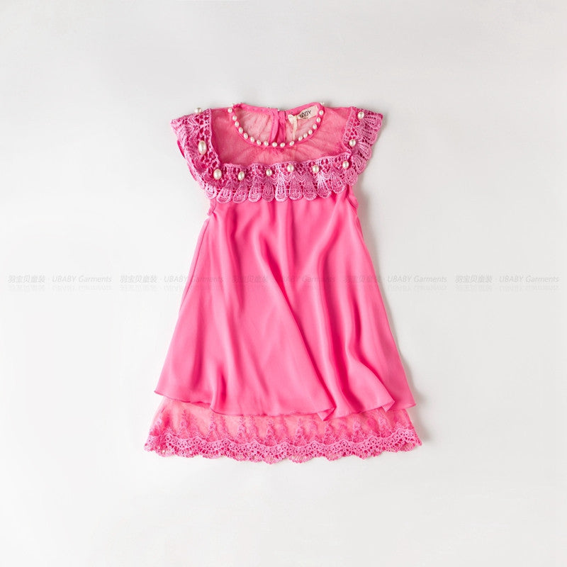 Summer Costume Girls Princess Dress Children's Evening Clothing Kids Chiffon Lace Dresses Baby Girl Party Pearl Dress-Dollar Bargains Online Shopping Australia