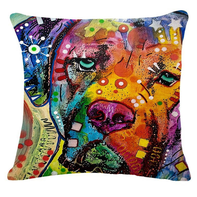 Cartoon Style Decor Cotton Linen Cushion Multicolor Dog Pattern Print Sofa Throw Pillow Home Decor Square Cojines-Dollar Bargains Online Shopping Australia