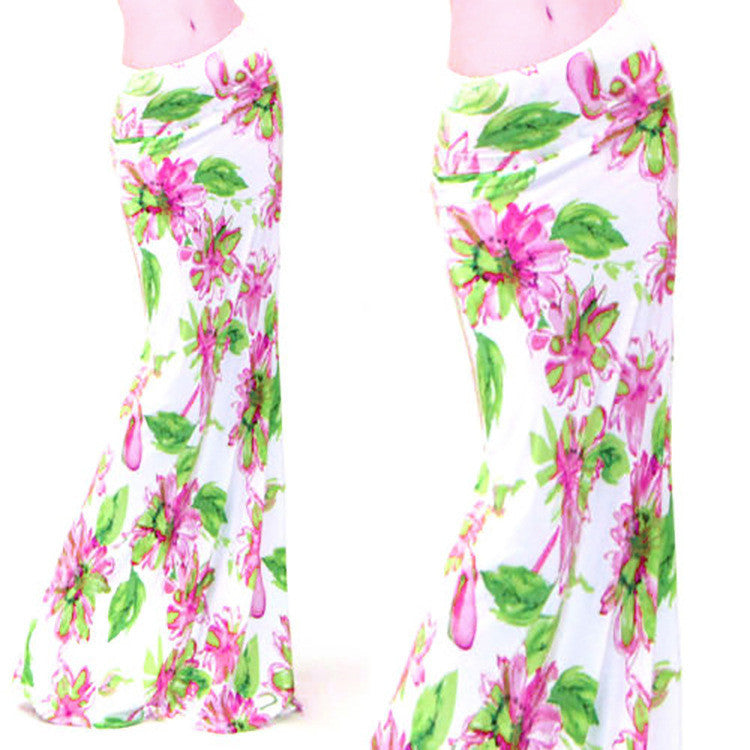 Women Summer Long Flower Skirt Faldas Largas Sexy Knit Pencil Skirts Womens Jupe Longue Bohemian Saia Longa Long Skirt-Dollar Bargains Online Shopping Australia