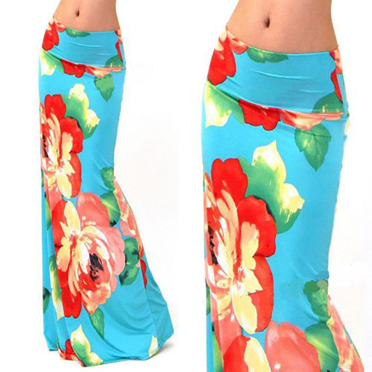Women Summer Long Flower Skirt Faldas Largas Sexy Knit Pencil Skirts Womens Jupe Longue Bohemian Saia Longa Long Skirt-Dollar Bargains Online Shopping Australia