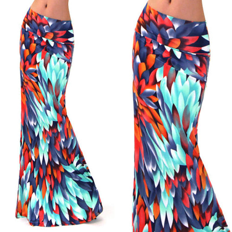 Women Summer Long Flower Skirt Faldas Largas Sexy Knit Pencil Skirts Womens Jupe Longue Bohemian Saia Longa Long Skirt-Dollar Bargains Online Shopping Australia