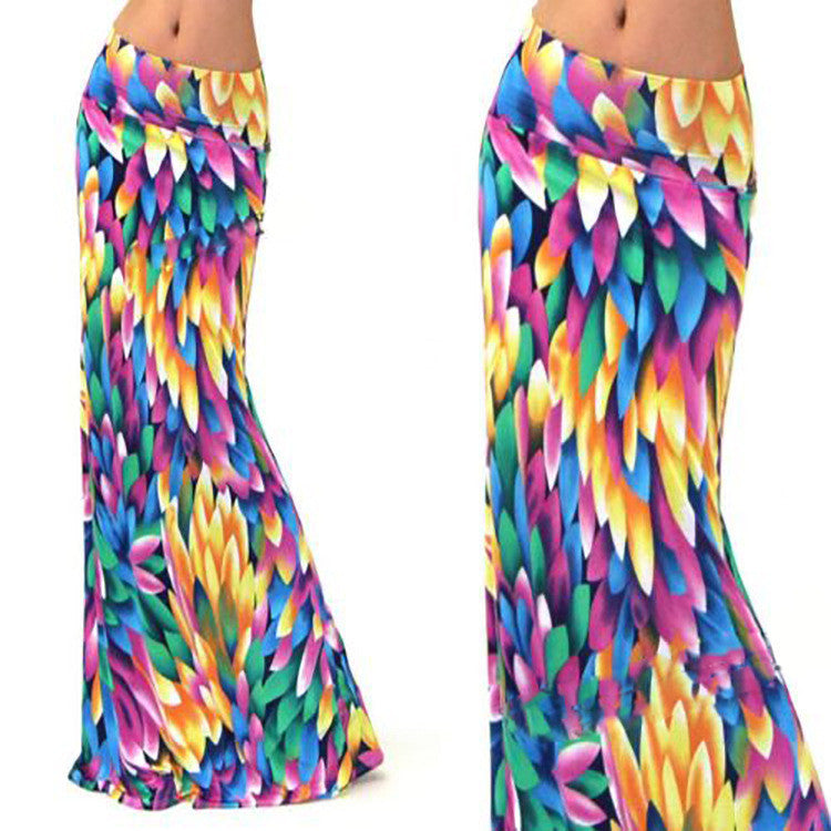 Women Summer Long Flower Skirt Faldas Largas Sexy Knit Pencil Skirts Womens Jupe Longue Bohemian Saia Longa Long Skirt-Dollar Bargains Online Shopping Australia