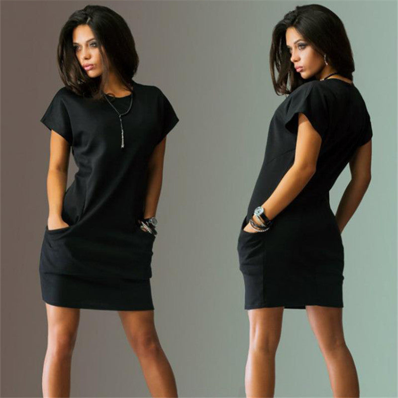 Summer women Slim dress o-neck Black and red dress Casual Batwing Short sleeve mini Shirt Dress Vestidos Bodycon-Dollar Bargains Online Shopping Australia