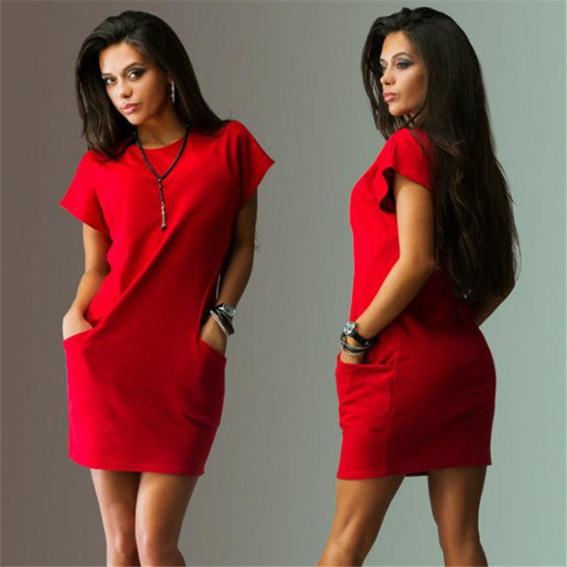 Summer women Slim dress o-neck Black and red dress Casual Batwing Short sleeve mini Shirt Dress Vestidos Bodycon-Dollar Bargains Online Shopping Australia