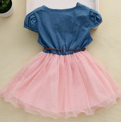 fashion Girls baby Lace Belt tutu cowboy dress children Patchwork mesh dresses for girl-Dollar Bargains Online Shopping Australia