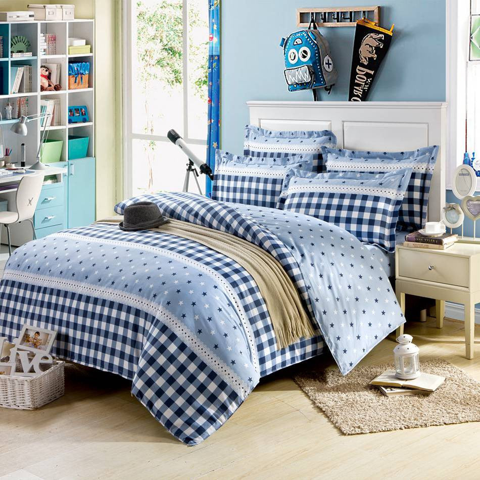 arrival 100% cotton blue stars 4pcs bedding set with duvet cover pillow case cotton fabric bed linen queen size-Dollar Bargains Online Shopping Australia