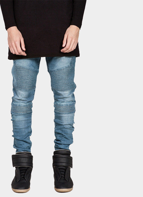 Mens Skinny Biker Jeans Men Hi-Street Ripped Rider Denim Jeans Motorcycle Runway Slim Fit Washed Moto Denim Pants Joggers-Dollar Bargains Online Shopping Australia