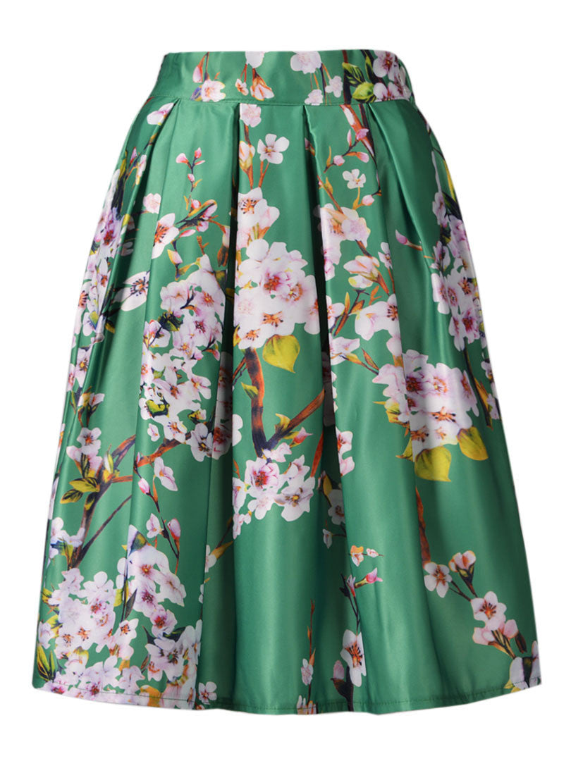 DayLook Summer Style Skirts Womens Elegant Sakura Floral Print High Waist Vintage Tutu Skater Pleated Skirt 5 Colors Saia-Dollar Bargains Online Shopping Australia