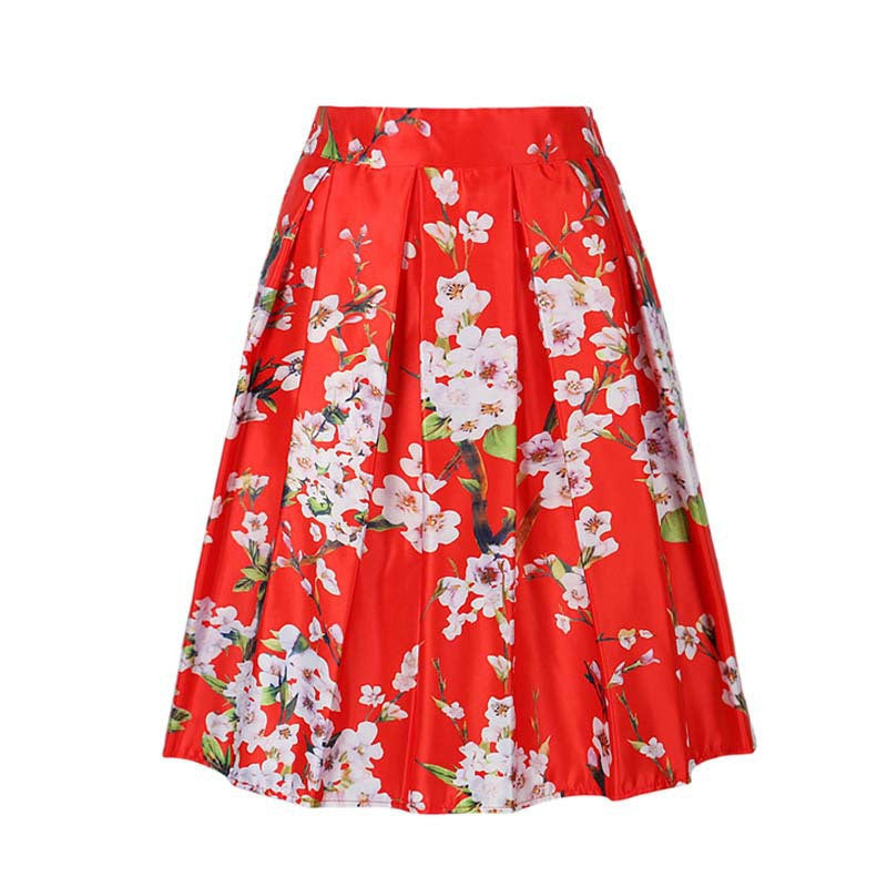 DayLook Summer Style Skirts Womens Elegant Sakura Floral Print High Waist Vintage Tutu Skater Pleated Skirt 5 Colors Saia-Dollar Bargains Online Shopping Australia