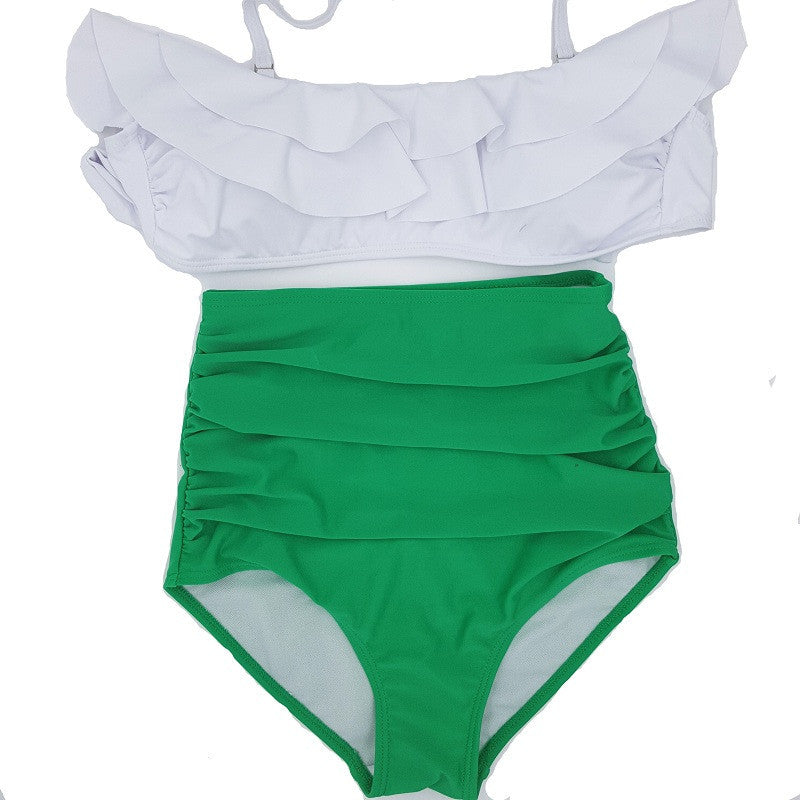 Pin Up Swimwear Bikini Vintage Retro Swimsuit High Waist Bathing Suit Green ruffle Swimsuit-Dollar Bargains Online Shopping Australia