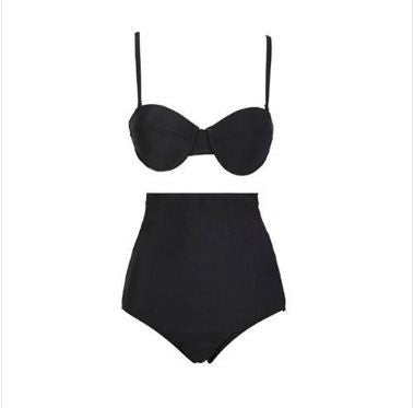 Retro black swimsuit underwire push up high waist bikini set women swimwear high waist bathing suits biquni-Dollar Bargains Online Shopping Australia