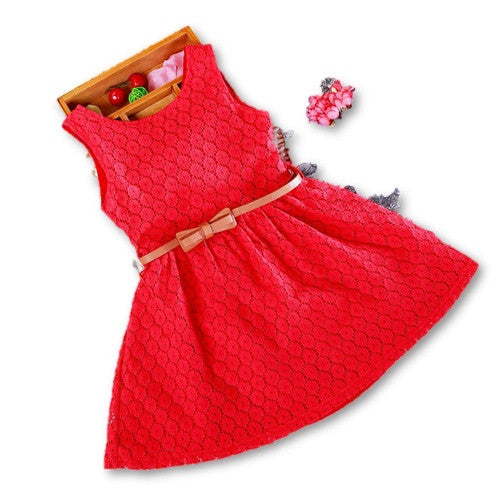 2-8 Years Gift Summer Lace Vest Girls Dress Baby Girl Cotton Dress Chlidren Clothes Kids Party Clothing For Girls Belt-Dollar Bargains Online Shopping Australia