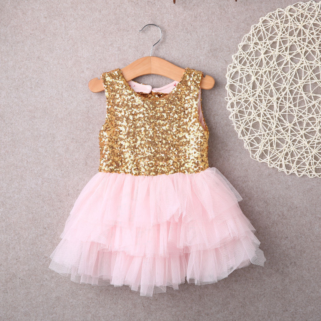 Dresses Baby Children Girl Sequins Backless Bow Gold Lace Tulle Ruffled Party Mini Ball Gown Formal Dress Fashion Girl-Dollar Bargains Online Shopping Australia