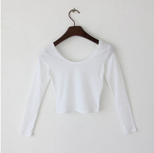 Sexy Crop Top Ladies long Sleeve t shirt women tops Basic Stretch T-shirts Bare-midriff solid color-Dollar Bargains Online Shopping Australia