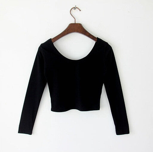 Sexy Crop Top Ladies long Sleeve t shirt women tops Basic Stretch T-shirts Bare-midriff solid color-Dollar Bargains Online Shopping Australia