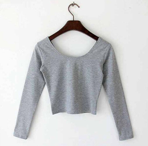 Sexy Crop Top Ladies long Sleeve t shirt women tops Basic Stretch T-shirts Bare-midriff solid color-Dollar Bargains Online Shopping Australia
