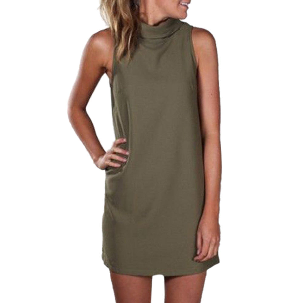 Vintage Womens Office Polo Turtle Neck Sleeveless Plain Summer Mini Dress Robe femme Feida-Dollar Bargains Online Shopping Australia