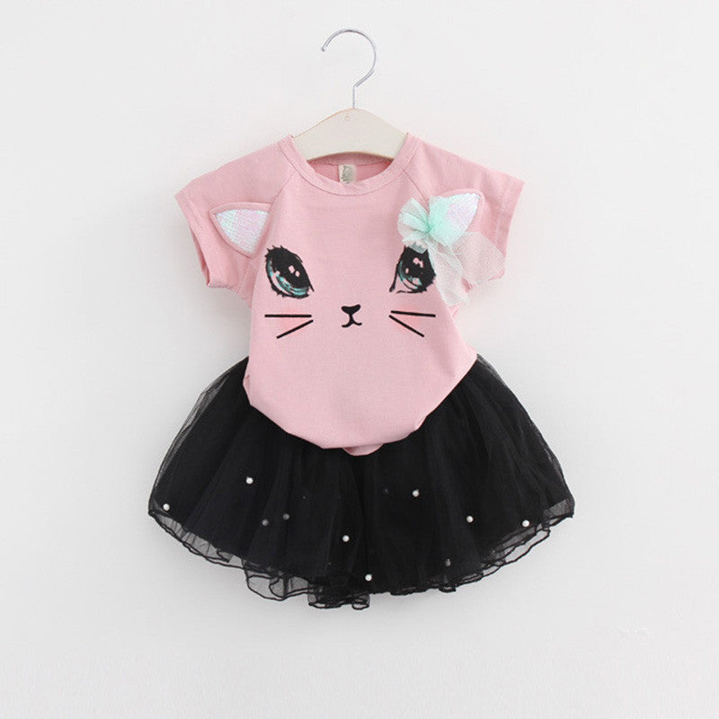 Menoea Girls Dress Clothes 100% Summer Fashion Style Cartoon Cute Little White Cartoon Dress Kitten Printed Dress-Dollar Bargains Online Shopping Australia