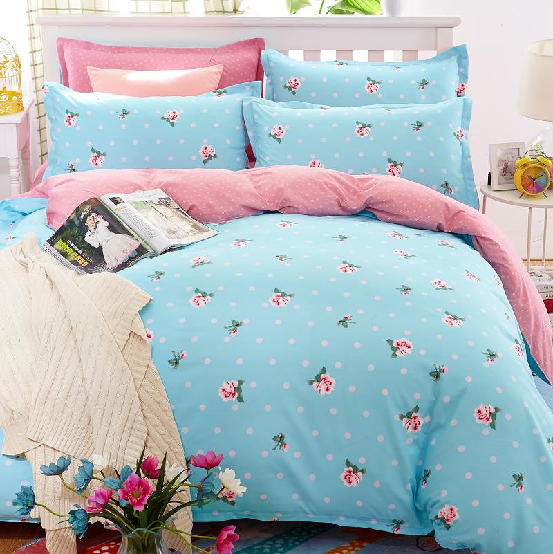 Elegant Floral Bedding Set Polyester Cotton Bed Linen Sets 4pcs Bedspreads Kids Twin Size Blue Duvet Cover Bed Sheet Set-Dollar Bargains Online Shopping Australia